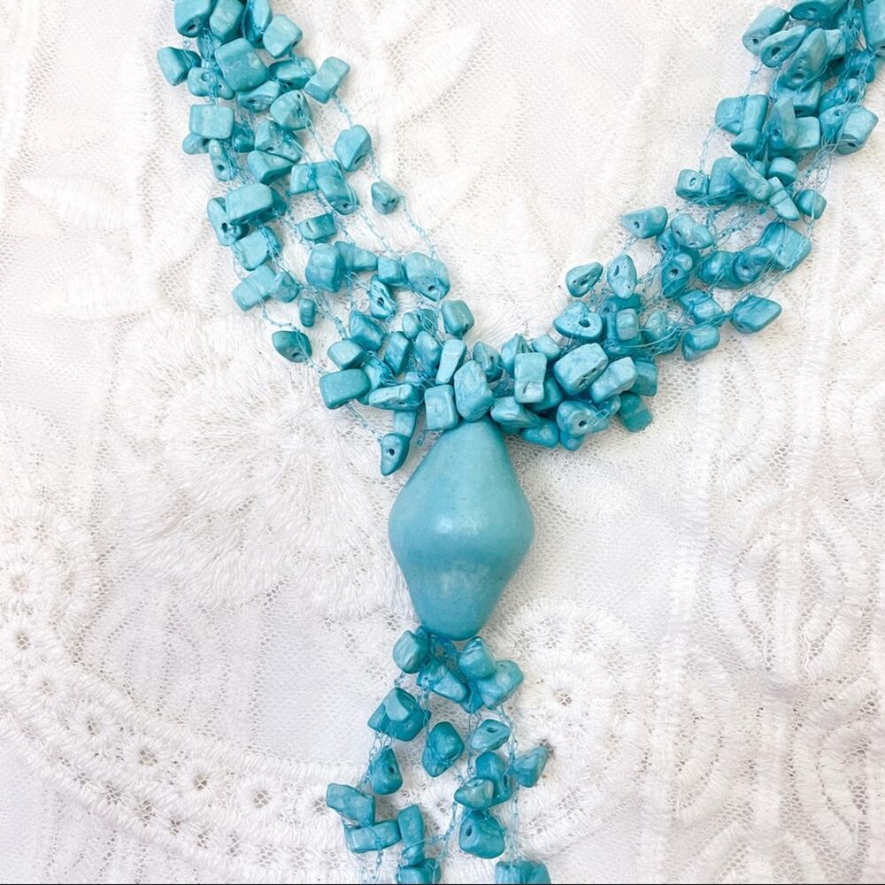 Necklace Blue Beaded Statement - image 3